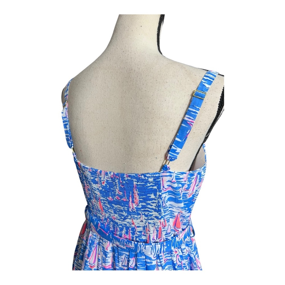 Lilly Pulitzer Sail Boat Vibrant Blue and Pink Maxi Dress Size 10 - Picture 6 of 13